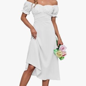 New white off the shoulder white dress.